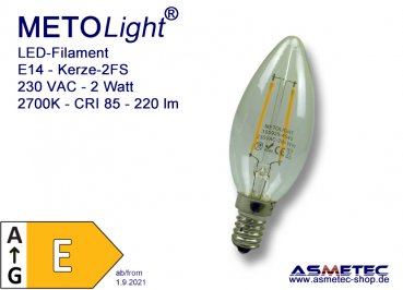 LED-Filament, E14, Kerze, 2 Watt